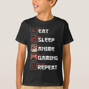 Eat Sleep Anime Gaming Repeat Shirt Teen Boys Kids