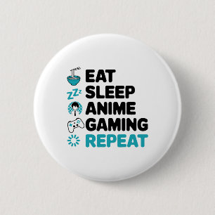 Eat Sleep Anime Gaming Repeat Video Gamer Anime Lo 6 Cm Round Badge
