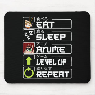 Eat Sleep Anime Level Up Repeat Otaku Anime Manga  Mouse Pad