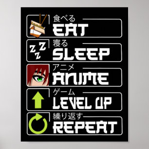 Eat Sleep Anime Level Up Repeat Otaku Anime Manga Poster