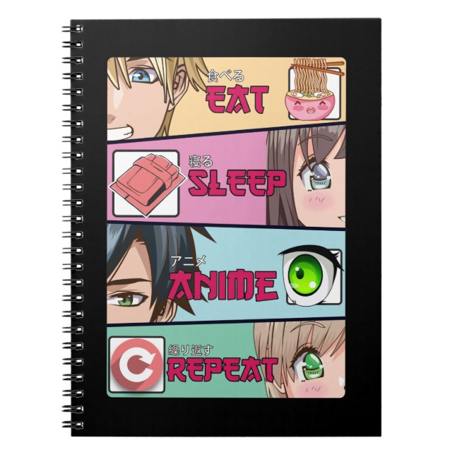 Eat Sleep Anime Lover Otaku Girl Japanese Ramen Notebook (Front)
