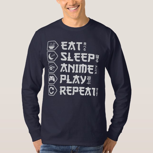 Eat Sleep Anime Play Repeat Otaku Anime Lifestyle T-Shirt (Front)