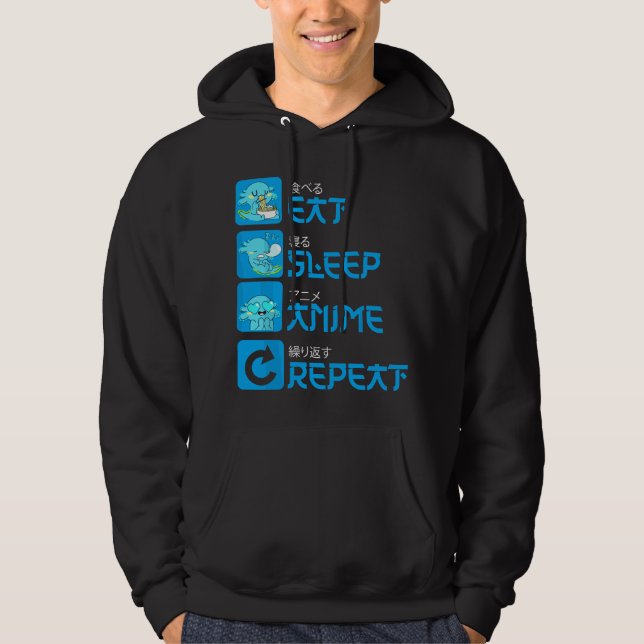 Eat Sleep Anime Repeat Axolotl Kawaii Anime Manga  Hoodie (Front)