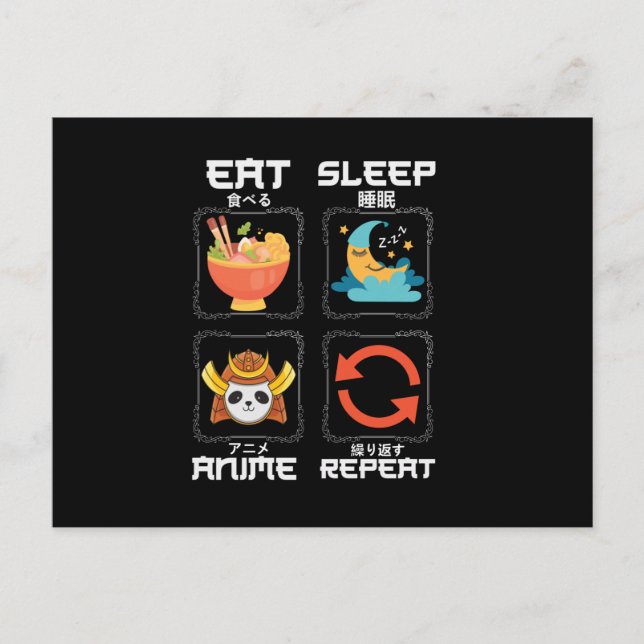 Eat Sleep Anime Repeat Cute | for Anime Lover Postcard (Front)