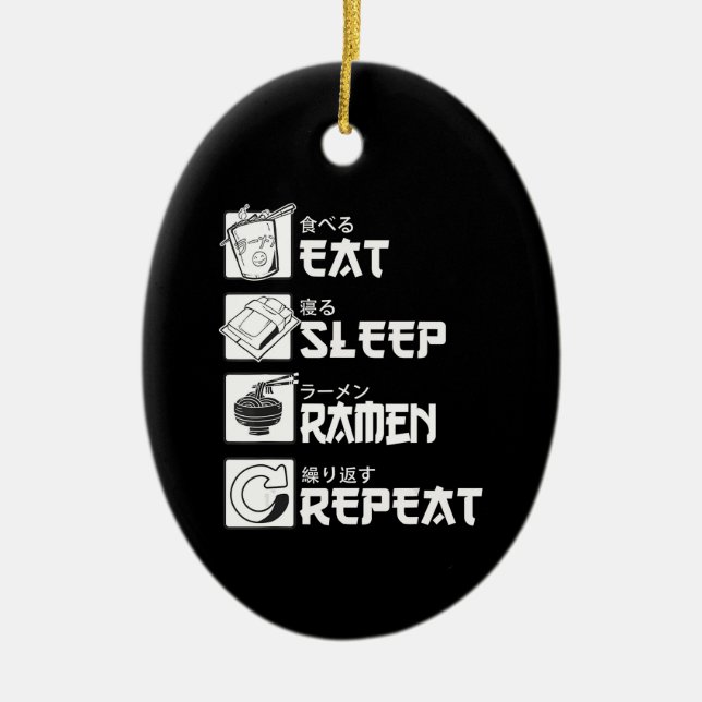 Eat Sleep Anime Repeat Gift Idea Cosplayer Ceramic Tree Decoration (Front)