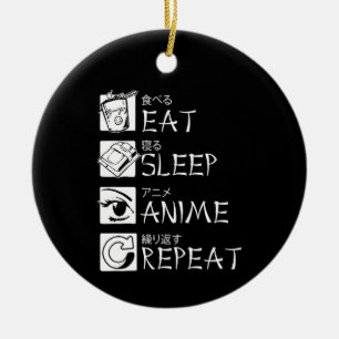 Eat Sleep Anime Repeat Gift Idea Cosplayer Ceramic Tree Decoration