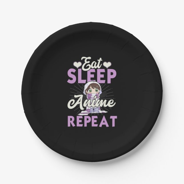 Eat Sleep Anime Repeat Gift Idea Cosplayer Paper Plate (Front)