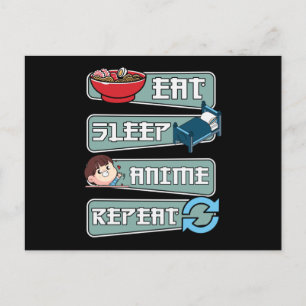 Eat Sleep Anime Repeat Japanese   Kawaii Design Postcard