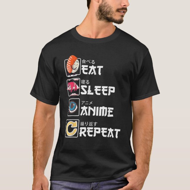 Eat Sleep Anime Repeat Kawaii Manga Sushi Cute Ani T-Shirt (Front)