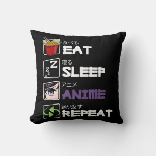 Eat Sleep Anime Repeat Kawaii Otaku Manga Japan Fa Cushion