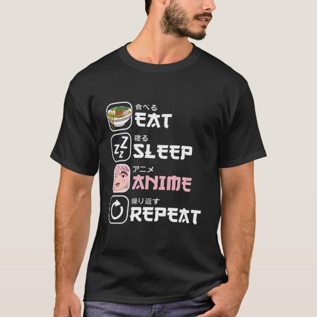 Eat Sleep Anime Repeat Manga Otaku Funny Japanese  T-Shirt (Front)