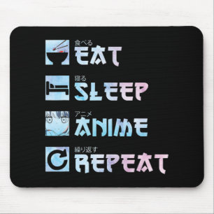 Eat Sleep Anime Repeat – Watercolor style Anime M Mouse Pad
