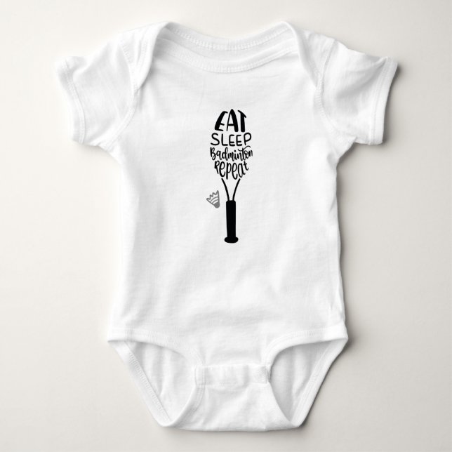 Eat sleep badminton repeat baby bodysuit (Front)