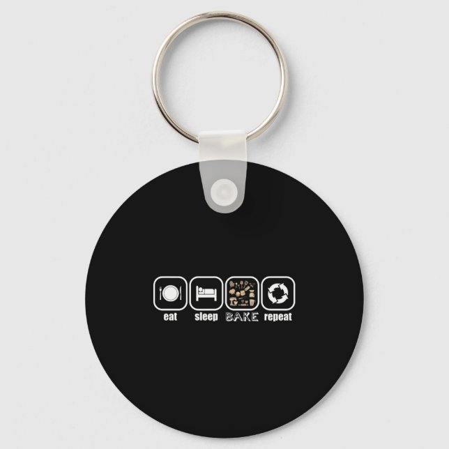Eat, Sleep, Bake, Repeat - Funny Baker, Cook, Chef Key Ring (Front)