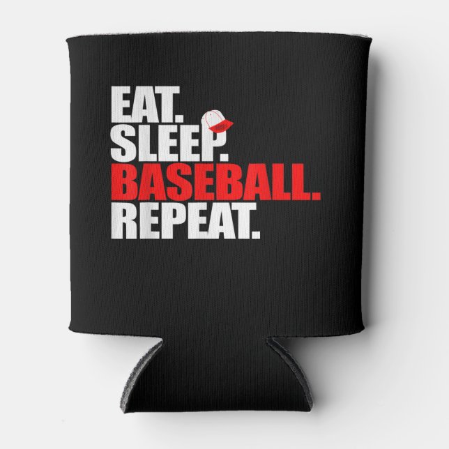 Eat Sleep Baseball Repeat Catcher Pitcher Baseball Can Cooler (Front)