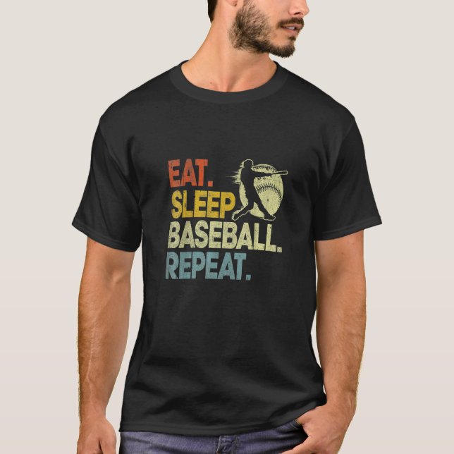 Eat Sleep Baseball Repeat Catcher Pitcher Baseball T-Shirt (Front)