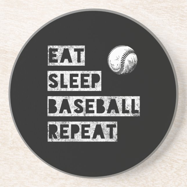 Eat sleep baseball repeat distressed coaster (Front)