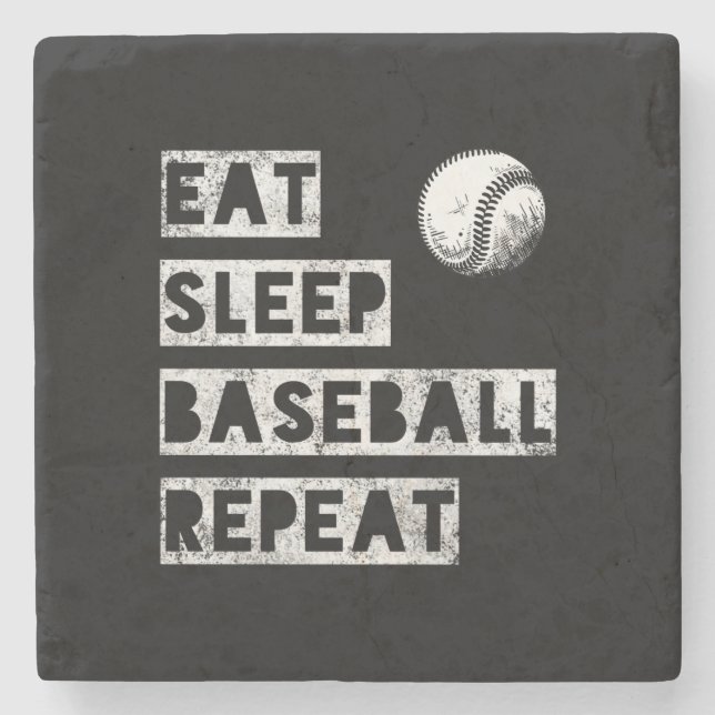 Eat sleep baseball repeat distressed stone coaster (Front)