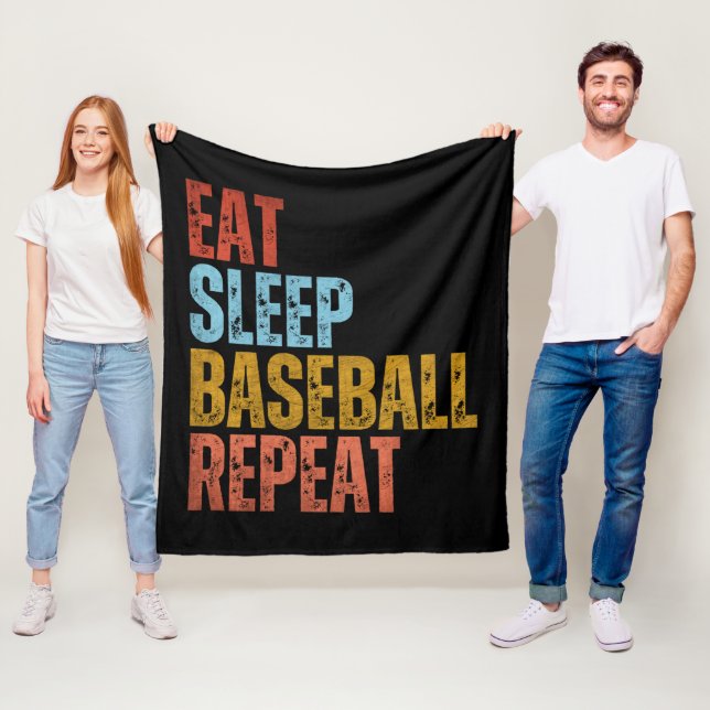EAT SLEEP BASEBALL REPEAT FLEECE BLANKET (In Situ)