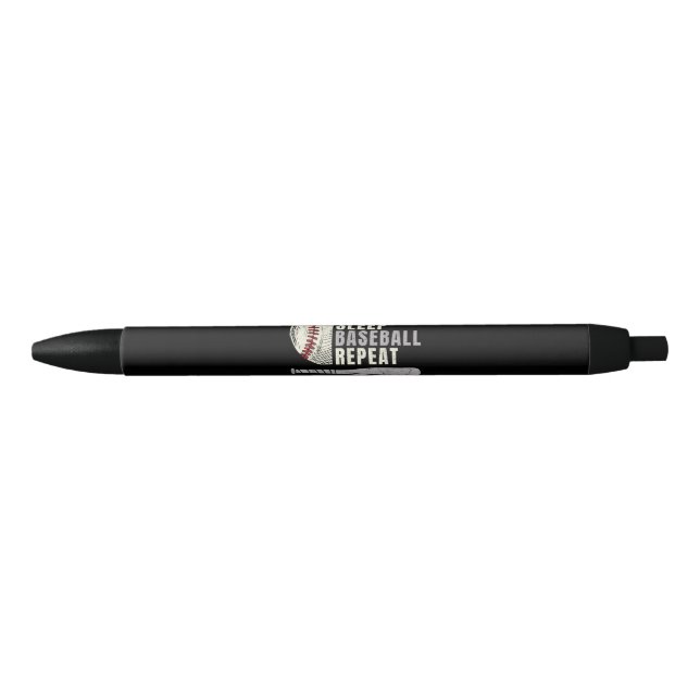 Eat Sleep Baseball Repeat Funny Baseball Player Black Ink Pen (Front)