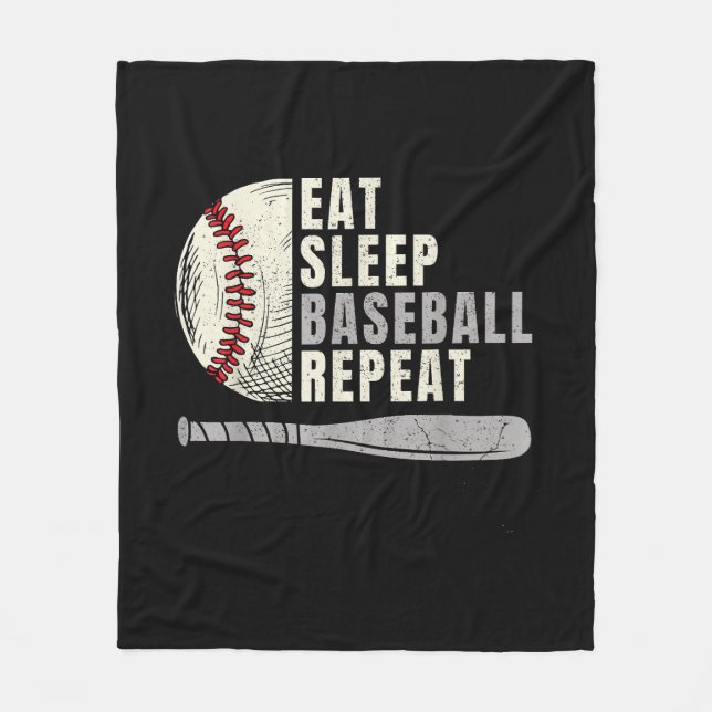 Eat Sleep Baseball Repeat Funny Baseball Player  Fleece Blanket (Front)
