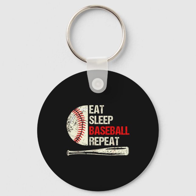 Eat Sleep Baseball Repeat Funny Baseball Player  Key Ring (Front)