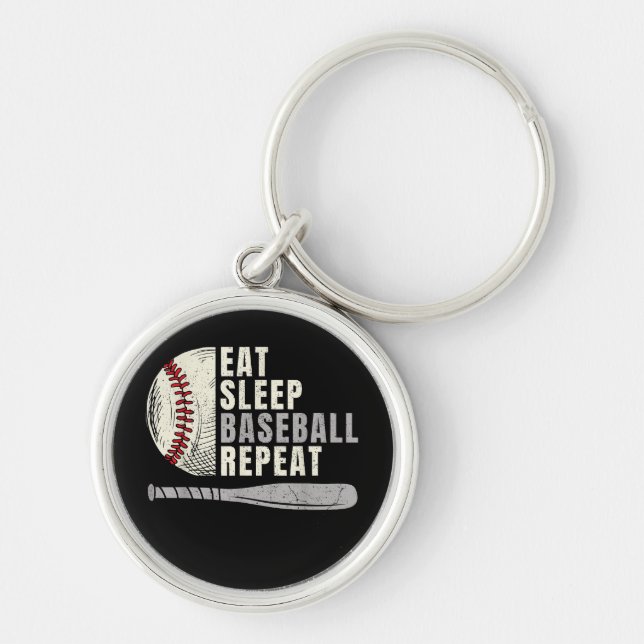 Eat Sleep Baseball Repeat Funny Baseball Player Key Ring (Front)