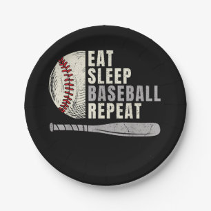 Eat Sleep Baseball Repeat Funny Baseball Player Paper Plate