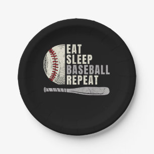 Eat Sleep Baseball Repeat Funny Baseball Player Paper Plate