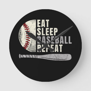 Eat Sleep Baseball Repeat Funny Baseball Player  Round Clock