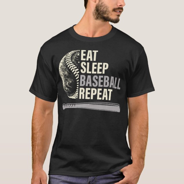 Eat Sleep Baseball Repeat Funny Baseball Player T-Shirt (Front)