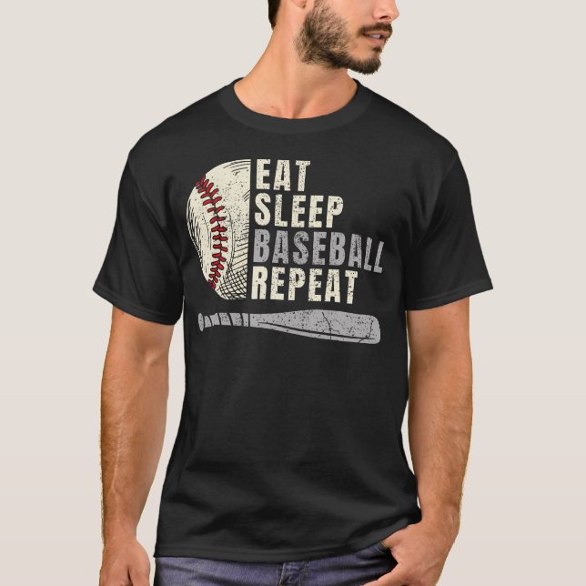 Eat Sleep Baseball Repeat Funny Baseball Player T-Shirt (Front)