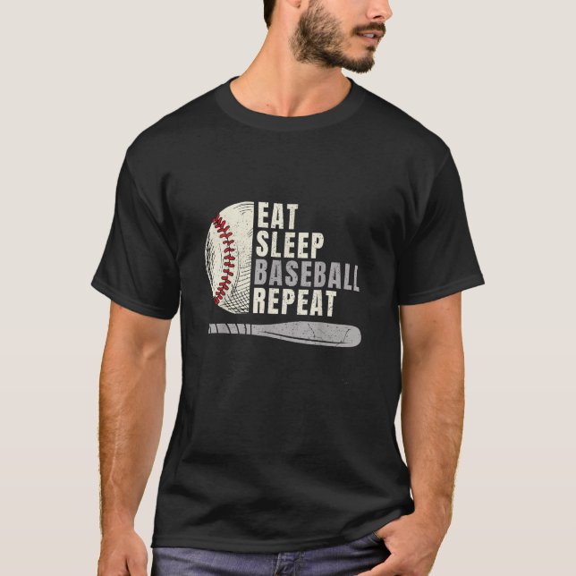 Eat Sleep Baseball Repeat Funny Baseball Player T-Shirt (Front)