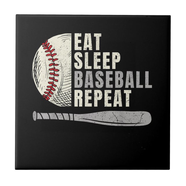 Eat Sleep Baseball Repeat Funny Baseball Player Tile (Front)