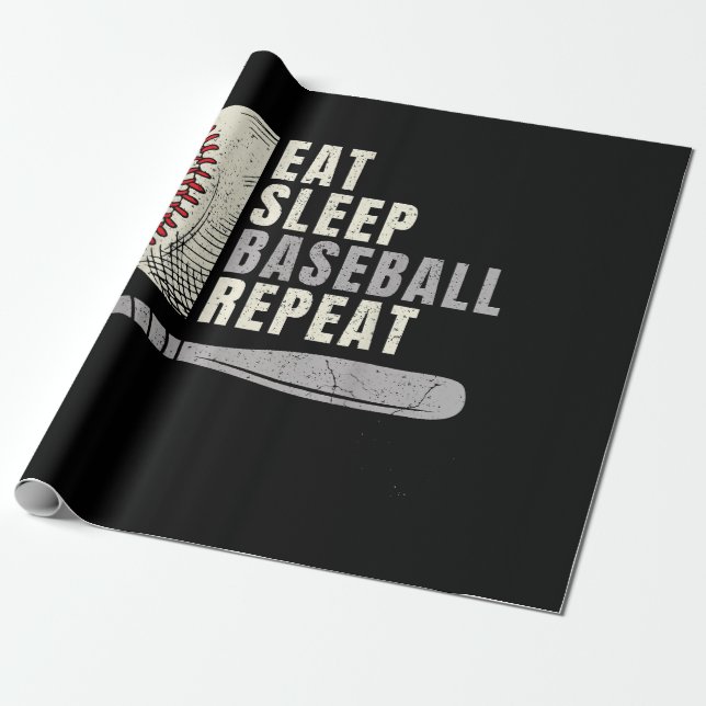 Eat Sleep Baseball Repeat Funny Baseball Player Wrapping Paper (Unrolled)