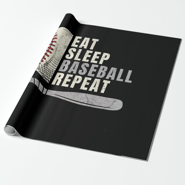 Eat Sleep Baseball Repeat Funny Baseball Player  Wrapping Paper (Unrolled)