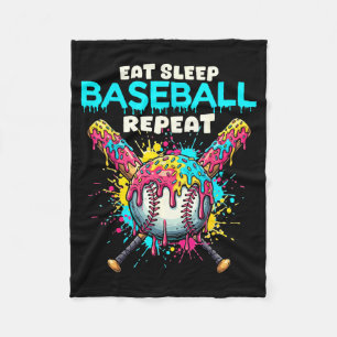 Eat Sleep Baseball Repeat Funny Ice Cream Drip Cro Fleece Blanket
