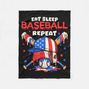 Eat Sleep Baseball Repeat Funny Ice Cream Drip Cro Fleece Blanket