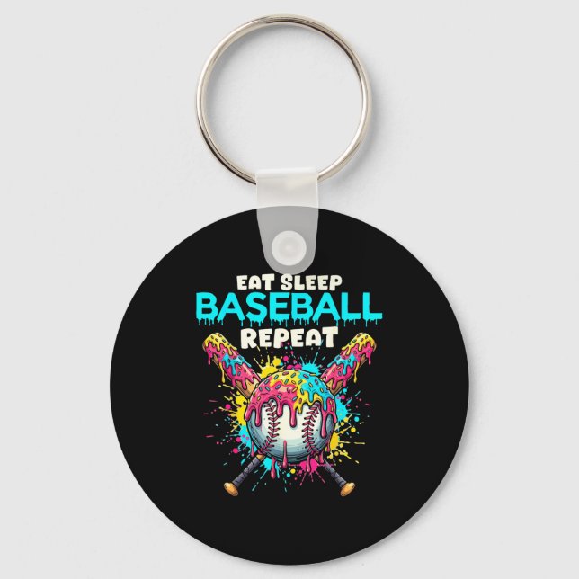 Eat Sleep Baseball Repeat Funny Ice Cream Drip Cro Key Ring (Front)