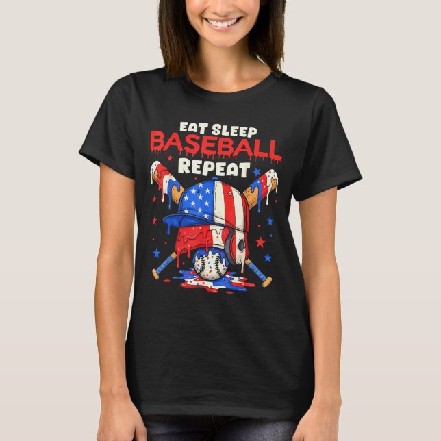 Eat Sleep Baseball Repeat Funny Ice Cream Drip Cro T-Shirt (Front)
