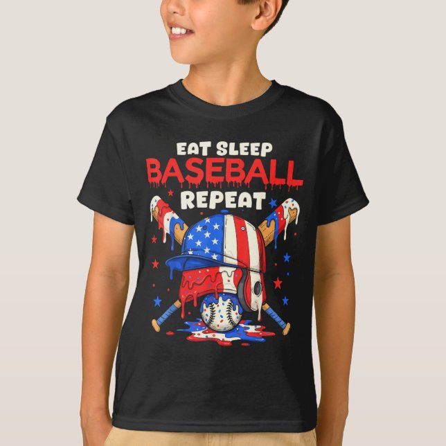 Eat Sleep Baseball Repeat Funny Ice Cream Drip Cro T-Shirt (Front)