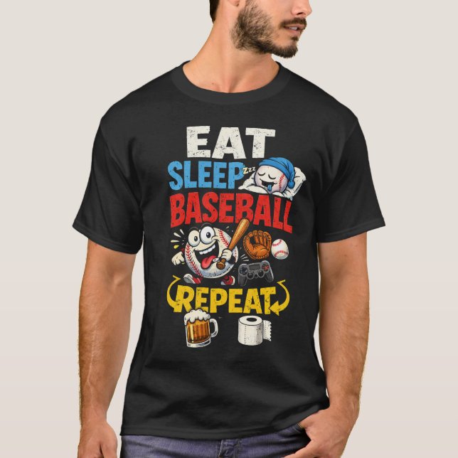 Eat Sleep Baseball Repeat Funny T-Shirt (Front)