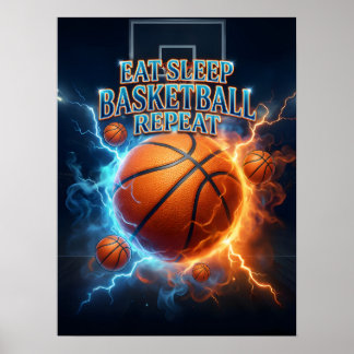 Eat Sleep Basketball Fire Poster