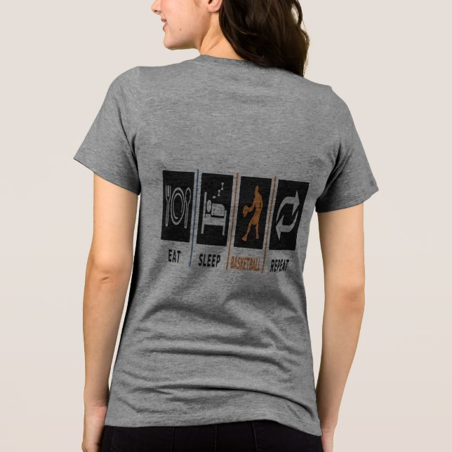 Eat Sleep Basketball Repeat Women's Back Print  Tri-Blend Shirt (Back)