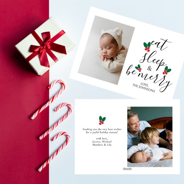 Eat Sleep Be Merry Fun Baby Photo Christmas Holiday Card (Creator Uploaded)