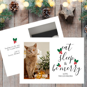 Eat Sleep Be Merry Pet Photo Christmas Holiday Card