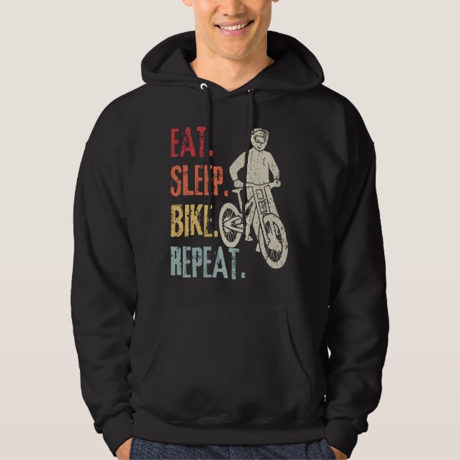 Eat Sleep Bike Repeat Retro Bike Mountain Biker Hoodie (Front)