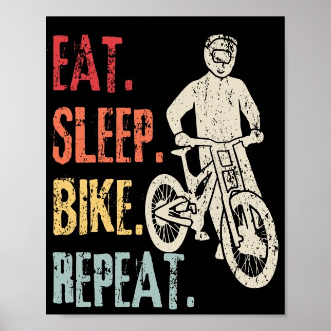 Eat Sleep Bike Repeat Retro Bike Mountain Biker Poster (Front)