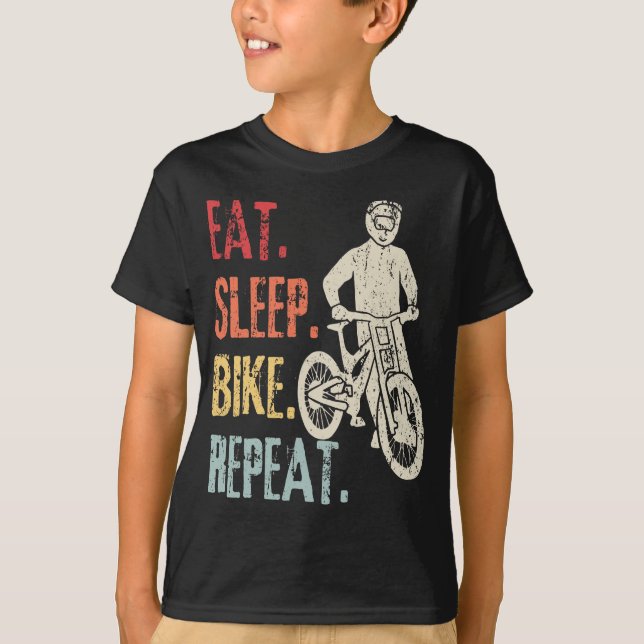 Eat Sleep Bike Repeat Retro Bike Mountain Biker T-Shirt (Front)