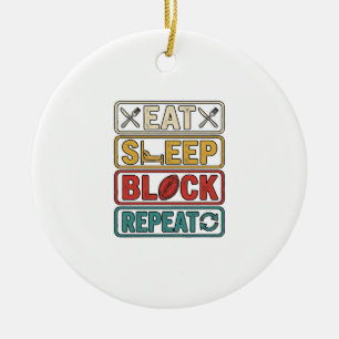 Eat Sleep Block Repeat Football Vintage Shirt Desi Ceramic Tree Decoration